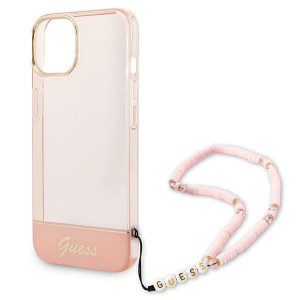 Оригинален гръб с гривна GUESS Translucent Pearl Strap GUHCP14MHGCOHP - iPhone 14 Plus розов - Img 5