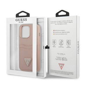 Оригинален гръб с джоб за карта GUESS SaffianoTriangle Logo Cardslot GUHCP13LPSATPP - iPhone 13 Pro розов - Img 8