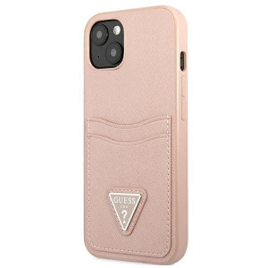 Оригинален гръб с джоб за карта GUESS SaffianoTriangle Logo Cardslot GUHCP13MPSATPP - iPhone 13 розов - Img 2