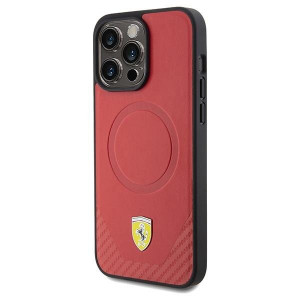 Оригинален гръб FERRARI Carbon Metal Logo MagSafe - iPhone 15 Pro червен - Img 2