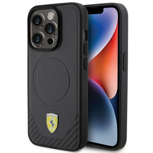 Оригинален гръб FERRARI Carbon Metal Logo MagSafe - iPhone 15 Pro черен - Img 1