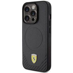 Оригинален гръб FERRARI Carbon Metal Logo MagSafe - iPhone 15 Pro черен - Img 2