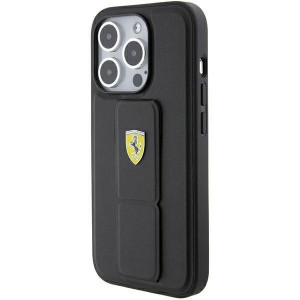 Оригинален гръб FERRARI Grip Stand Metal Logo - iPhone 15 Pro черен - Img 3