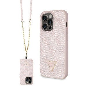 Оригинален гръб GUESS 4G Metal Logo с презрамка GUHCP15LP4TDSCPP - iPhone 15 Pro розов - Img 1