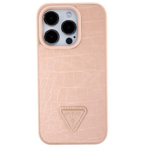 Оригинален гръб GUESS Croco Triangle Metal Logo - iPhone 15 Pro розов - Img 3