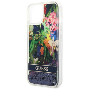 Оригинален гръб GUESS Flower Liquid Glitter GUHCP14MLFLSB - iPhone 14 Plus син - Img 6