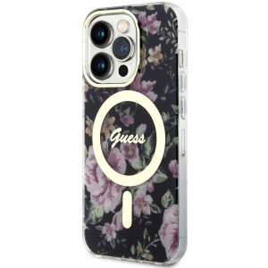 Оригинален гръб GUESS Flower MagSafe GUHMP14LHCFWSK - iPhone 14 Pro черен - Img 2