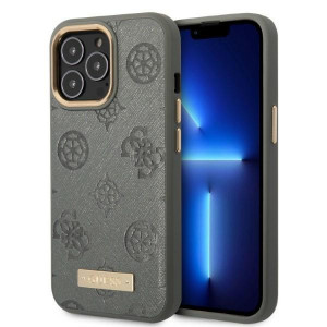 Оригинален гръб GUESS Peony Logo Plate MagSafe GUHMP13XSAPSTG - iPhone 13 Pro Max сив - Img 1