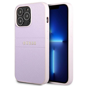 Оригинален гръб GUESS Saffiano Hot Stamp & Metal Logo GUHCP13LPSASBPU - iPhone 13 Pro лилав - Img 1