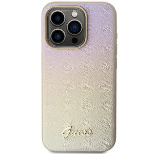 Оригинален гръб GUESS Saffiano Iridescent Script - iPhone 15 Pro златист - Img 3