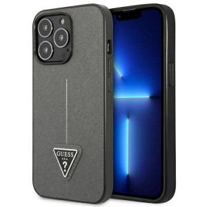 Оригинален гръб GUESS Saffiano Triangle Logo GUHCP14XPSATLG - iPhone 14 Pro Max сребрист - Img 1
