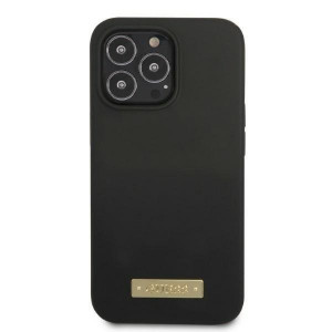 Оригинален гръб GUESS Silicone Logo Plate MagSafe GUHMP13LSPLK - iPhone 13 Pro черен - Img 3