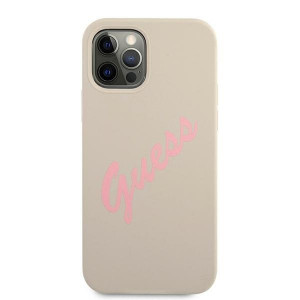 Оригинален гръб GUESS Silicone Vintage Script GUHCP12MLSVSGP - iPhone 12 / 12 Pro бежов - Img 3