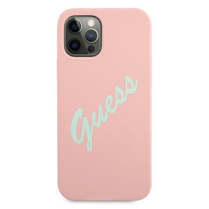 Оригинален гръб GUESS Silicone Vintage Script GUHCP12MLSVSPG - iPhone 12 / 12 Pro розов - Img 3