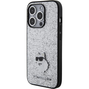 Оригинален гръб KARL LAGERFELD Fixed Glitter Choupette Logo Metal Pin - iPhone 15 Pro сребрист - Img 2