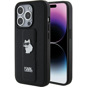 Оригинален гръб KARL LAGERFELD Gripstand Saffiano Choupette Pins - iPhone 15 Pro черен - Img 1