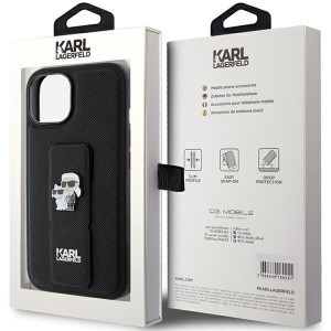 Оригинален гръб KARL LAGERFELD Gripstand Saffiano Karl & Choupette Pins - iPhone 15 Plus / 14 Plus черен - Img 8