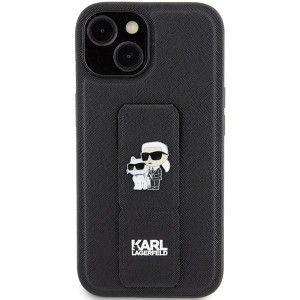 Оригинален гръб KARL LAGERFELD Gripstand Saffiano Karl & Choupette Pins - iPhone 15 черен - Img 3