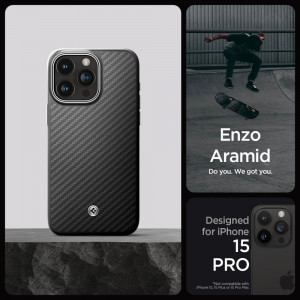 Оригинален гръб SPIGEN Enzo Aramid MagSafe - iPhone 15 Pro черен мат - Img 10