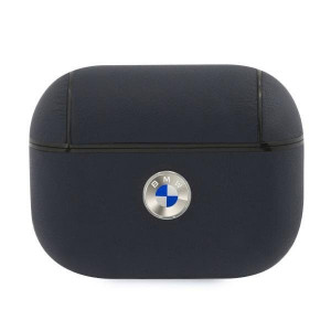 Оригинален калъф за слушалки от естествена кожа BMW Silver Logo BMAPSSLNA - AirPods Pro тъмносин - Img 1