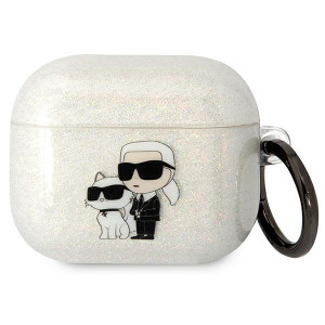 Оригинален калъф за слушалки Karl LAGERFELD Glitter Karl&Choupette KLA3HNKCTGT - AirPods 3 прозрачен - Img 1
