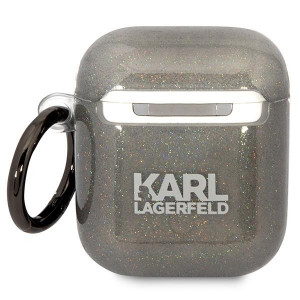 Оригинален калъф за слушалки Karl LAGERFELD Glitter Karl&Choupette KLA2HNKCTGK - AirPods 1 / 2 черен - Img 2