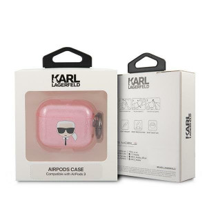Оригинален калъф за слушалки Karl LAGERFELD Glitter Karl's Head KLA3UKHGP - AirPods 3 розов - Img 3