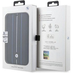 Оригинален калъф тип книга BMW Leather Stamp Blue Lines BMBKP14L22RVSK - iPhone 14 Pro черен - Img 7