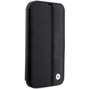 Оригинален калъф тип книга BMW Leather Textured & Stripe BMBKP14L22RDPK - iPhone 14 Pro черен - Img 3