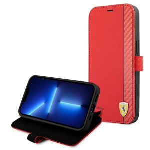 Оригинален калъф тип книга FERRARI Track Carbon Stripe FESAXFLBKP13SRE - iPhone 13 mini червен - Img 6