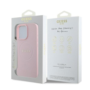 Оригинален Калъф Guess MagSafe Grained Gold Ring iPhone 15 Pro Max Case - Розов - Img 8