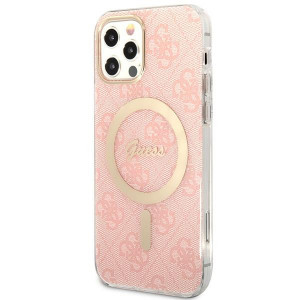 Оригинален комплект GUESS 4G Print (гръб + зарядно) MagSafe GUBPP12MH4EACSP - iPhone 12 / 12 Pro розов - Img 2