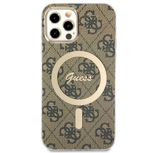 Оригинален комплект GUESS 4G Print (гръб + зарядно) MagSafe GUBPP12MH4EACSW - iPhone 12 / 12 Pro кафяв - Img 3