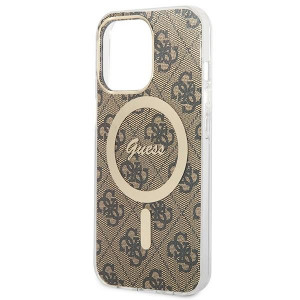 Оригинален комплект GUESS 4G Print (гръб + зарядно) MagSafe GUBPP13LH4EACSW - iPhone 13 Pro кафяв - Img 6