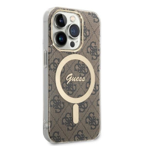 Оригинален комплект GUESS 4G Print (гръб + зарядно) MagSafe GUBPP14LH4EACSW - iPhone 14 Pro кафяв - Img 4