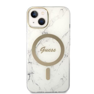 Оригинален комплект GUESS Marble (гръб + зарядно) MagSafe GUBPP14MHMEACSH - iPhone 14 Plus бял - Img 3