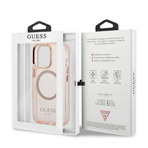Оригинален полупрозрачен твърд гръб GUESS Gold Outline MagSafe GUHMP13LHTCMP - iPhone 13 Pro розов - Img 8