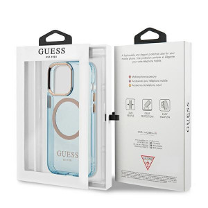 Оригинален полупрозрачен твърд гръб GUESS Gold Outline MagSafe GUHMP13XHTCMB - iPhone 13 Pro Max син - Img 8