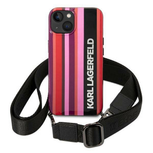 Оригинален твърд гръб с презрамка KARL LAGERFELD Color Stripes Strap KLHCP14SSTSTP - iPhone 14 розов - Img 2