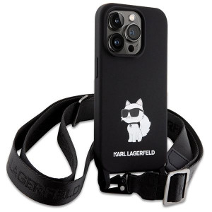 Оригинален твърд гръб с презрамка KARL LAGERFELD Silicone Choupette KLHCP15XSCBSCNK - iPhone 15 Pro Max черен - Img 3