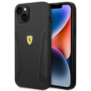 Оригинален твърд гръб FERRARI Leather Stamp Sides FEHCP14MRBUK - iPhone 14 Plus черен - Img 1