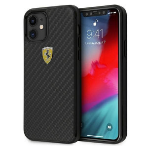 Оригинален твърд гръб FERRARI Track Real Carbon FERCAHCP12SBK - iPhone 12 mini черен - Img 1