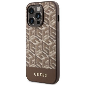 Оригинален твърд гръб GUESS GCube Stripes MagSafe GUHMP14LHGCFSEW - iPhone 14 Pro кафяв - Img 2
