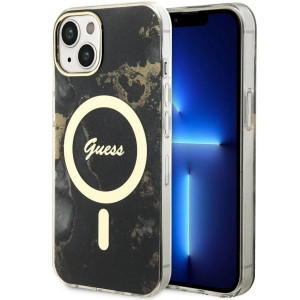 Оригинален твърд гръб GUESS Golden Marble MagSafe GUHMP14SHTMRSK - iPhone 14 черен - Img 1