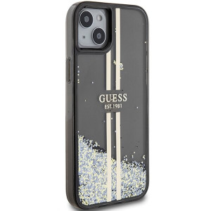 Оригинален твърд гръб GUESS Liquid Glitter Gold Stripes - iPhone 13 / 14 / 15 черен - Img 4