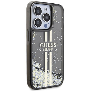 Оригинален твърд гръб GUESS Liquid Glitter Gold Stripes - iPhone 15 Pro черен - Img 4