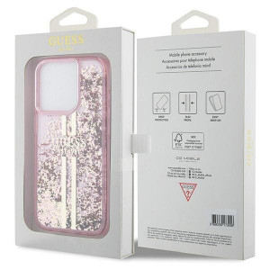 Оригинален твърд гръб GUESS Liquid Glitter Gold Stripes - iPhone 15 Pro розов - Img 7