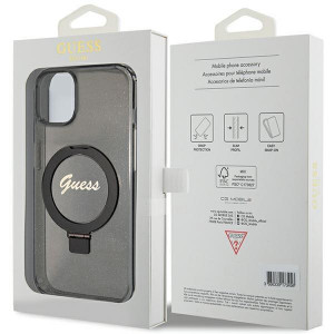 Оригинален твърд гръб GUESS Ring Stand Script Glitter MagSafe - iPhone 13 / 14 / 15 черен - Img 8