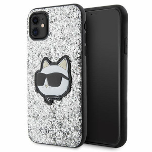 Оригинален твърд гръб KARL LAGERFELD Glitter Choupette Patch KLHCN61G2CPS - iPhone 11 сребрист - Img 1