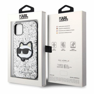 Оригинален твърд гръб KARL LAGERFELD Glitter Choupette Patch KLHCN61G2CPS - iPhone 11 сребрист - Img 8